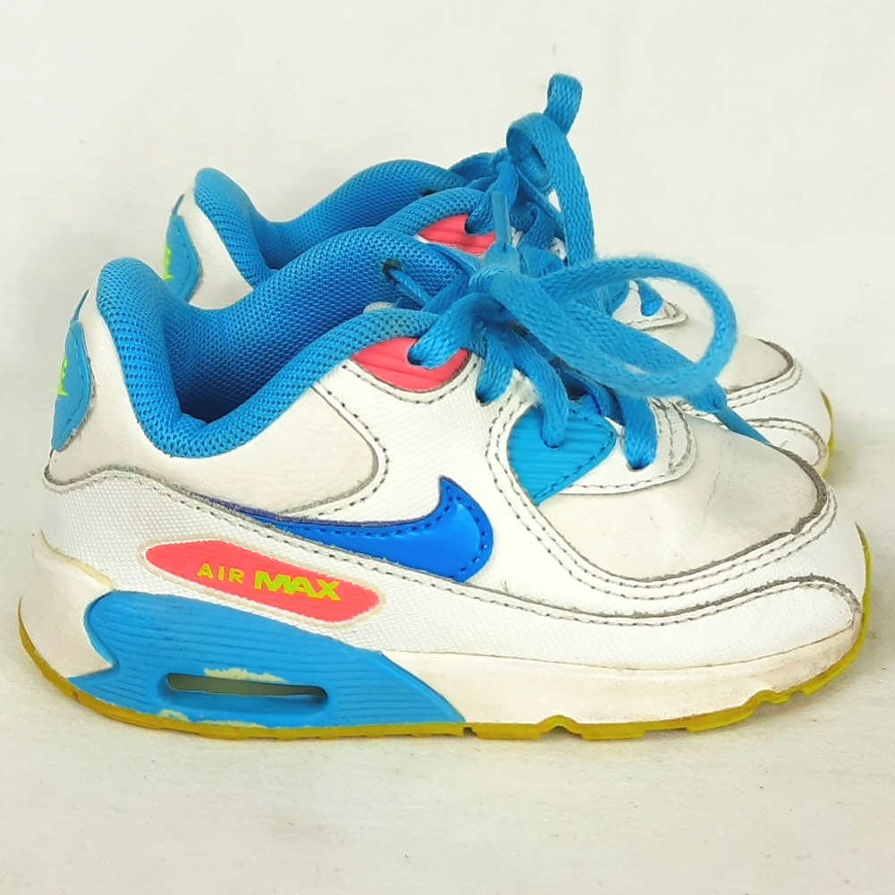 Nike Air Max 90 TD Toddler Shoes Size 7C White Blue Lagoon Volt 408112-123